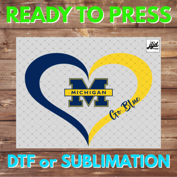 Michigan Go Blue | football | National Champions | heart | DTF | Sublimation