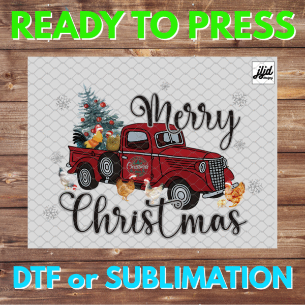 Chicken Merry Christmas | Graphic tee | old red truck | Farm | DTF | Sublimation