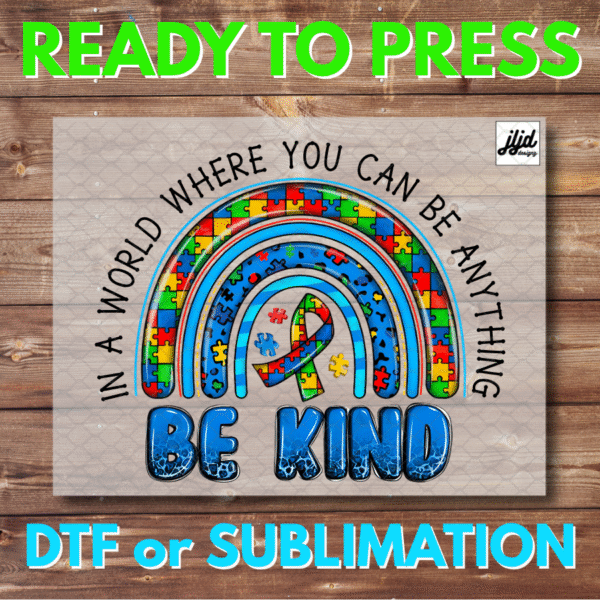 Be Kind | puzzle piece | rainbow | Autism | Teacher | Graphic tee | DTF | Sublimation
